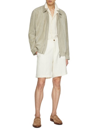 Figure View - Click To Enlarge - BRUNELLO CUCINELLI - Suede Leather Bomber Jacket