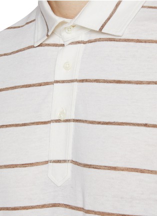  - BRUNELLO CUCINELLI - Striped Linen Cotton Polo Shirt