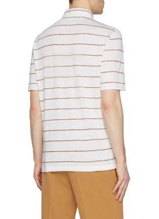 Back View - Click To Enlarge - BRUNELLO CUCINELLI - Striped Linen Cotton Polo Shirt