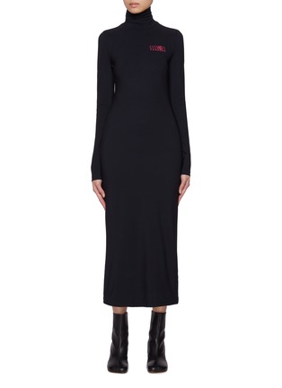 Main View - Click To Enlarge - MM6 MAISON MARGIELA - Numeric Logo Printed Turtleneck Jersey Maxi Dress