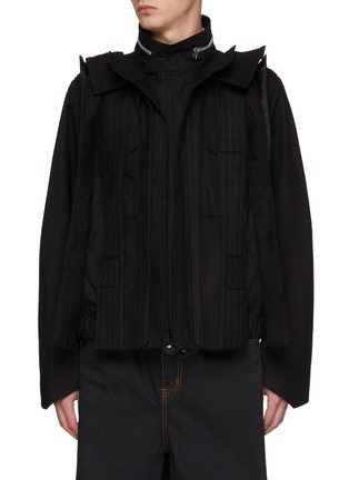 Main View - Click To Enlarge - SACAI - Multi Layered Chalk Stripe High Neck Jacket