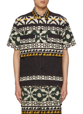 Main View - Click To Enlarge - SACAI - Short Sleeve Fair Isle Cotton Shirt