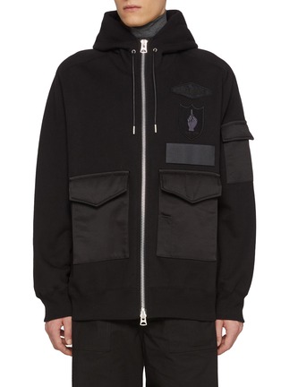 Main View - Click To Enlarge - SACAI - x SPIEWAK Patchwork Flap Pocket Zip Up Hoodie