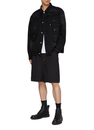 Figure View - Click To Enlarge - SACAI - x Mark Gonzales Multi Patch Dark Wash Denim Jacket