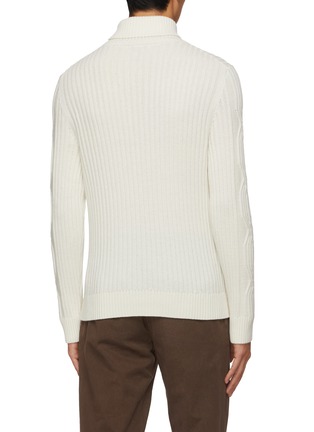 Back View - Click To Enlarge - KITON - Turtleneck Cable Knit Cashmere Blend Sweater