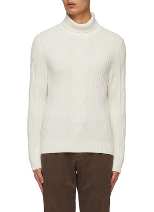 Main View - Click To Enlarge - KITON - Turtleneck Cable Knit Cashmere Blend Sweater