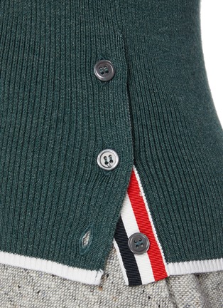  - THOM BROWNE  - Striped Grosgrain  Placket Wool Silk Cardigan