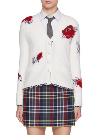 Main View - Click To Enlarge - THOM BROWNE - Brushed Rose Intarsia Wool Knit Cardigan