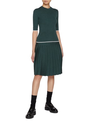 Figure View - Click To Enlarge - THOM BROWNE - Contrast Trim Pleated Wool Silk Skirt