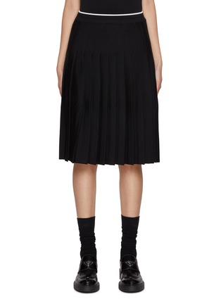 Main View - Click To Enlarge - THOM BROWNE  - Contrast Trim Pleated Wool Silk Skirt