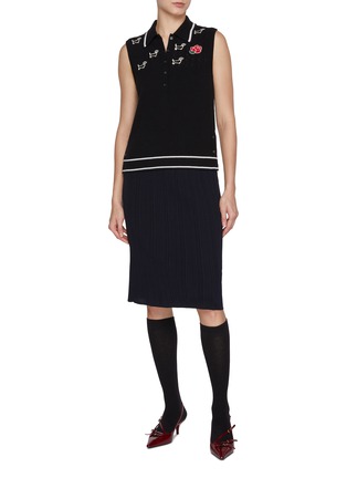 Figure View - Click To Enlarge - THOM BROWNE  - Hector & Rose Embroidered Sleeveless Wool Polo Top