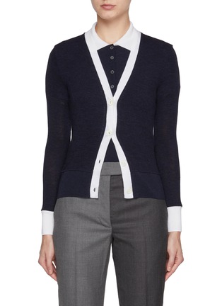 Main View - Click To Enlarge - THOM BROWNE  - Contrast Trim Wool Knit Cardigan