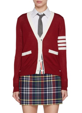 Main View - Click To Enlarge - THOM BROWNE  - 4 Bar Contrast Trim Wool Knit Cardigan