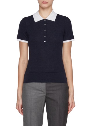 Main View - Click To Enlarge - THOM BROWNE - Contrast Trim Wool Polo Shirt