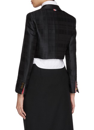 Back View - Click To Enlarge - THOM BROWNE - Integrated Oxford Shirt Single Breasted Cropped Blazer