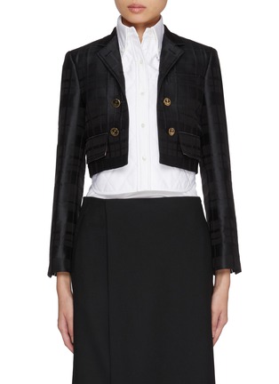 Main View - Click To Enlarge - THOM BROWNE - Integrated Oxford Shirt Single Breasted Cropped Blazer