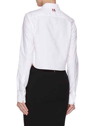 Back View - Click To Enlarge - THOM BROWNE  - Cropped Fitted Cotton Oxford Shirt