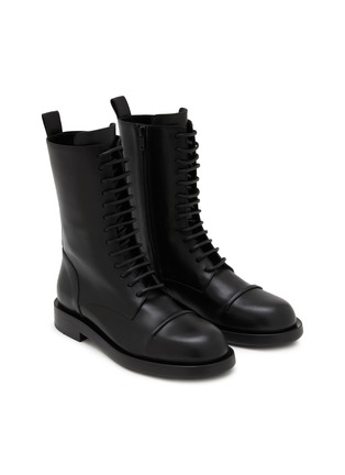 Detail View - Click To Enlarge - ANN DEMEULEMEESTER - Gillian Pintuck Leather Combat Boots