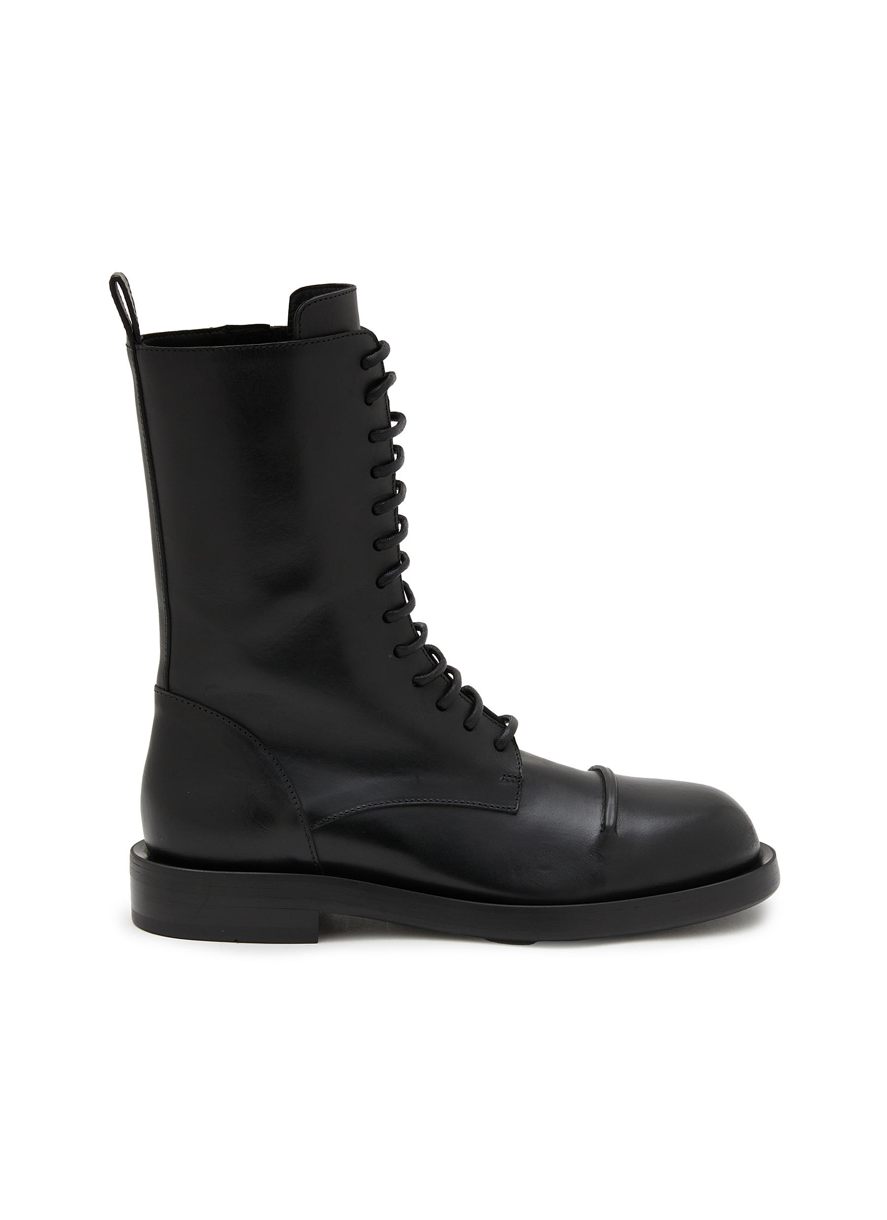Womens black leather combat boots cheap