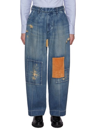 Main View - Click To Enlarge - KOLOR - Medium Wash Repaired Patchwork Cotton Jeans