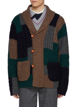 Main View - Click To Enlarge - KOLOR BEACON - Square Knit Patchwork Wool Cardigan