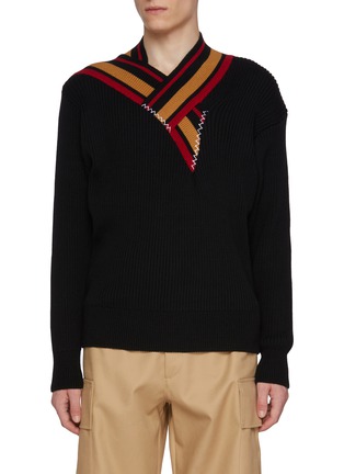 Main View - Click To Enlarge - KOLOR BEACON - Contrast Stitched Neckline Wool Sweater