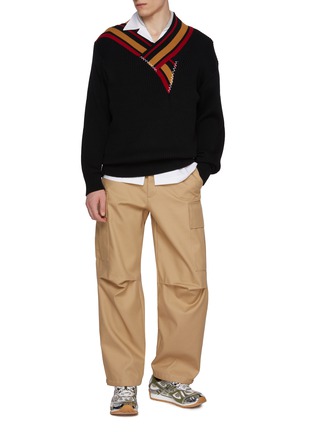 Figure View - Click To Enlarge - KOLOR BEACON - Contrast Stitched Neckline Wool Sweater