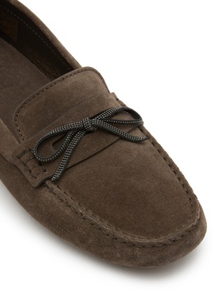 Detail View - Click To Enlarge - BRUNELLO CUCINELLI - Monili Bow Suede Loafers