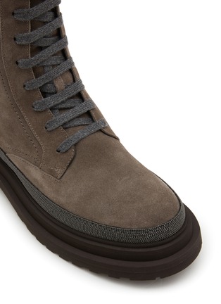 Detail View - Click To Enlarge - BRUNELLO CUCINELLI - Monili Embellished Suede Combat Boots