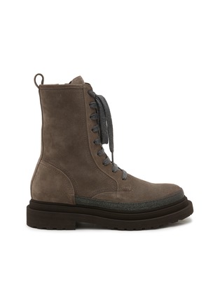Main View - Click To Enlarge - BRUNELLO CUCINELLI - Monili Embellished Suede Combat Boots