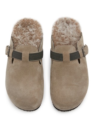 Detail View - Click To Enlarge - BRUNELLO CUCINELLI - Monili Strap Suede Boston Slide