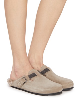 Figure View - Click To Enlarge - BRUNELLO CUCINELLI - Monili Strap Suede Boston Slide