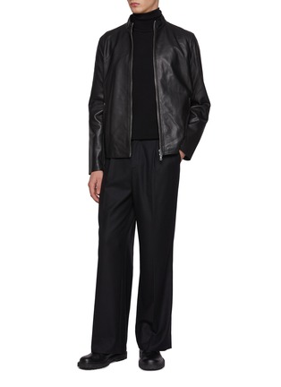 Figure View - Click To Enlarge - THEORY - Morvek Stand Collar Zip Up Leather Jacket