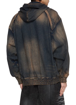 Back View - Click To Enlarge - JUUN.J - Dark Wash Zip Up Brushed Denim Hoodie