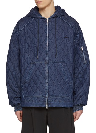 Main View - Click To Enlarge - JUUN.J - Dark Washed Quilted Denim Zip Up Hoodie