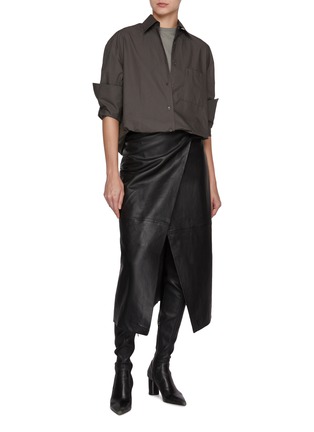 Figure View - Click To Enlarge - THE FRANKIE SHOP - Hedi Wrap Leather Midi Skirt