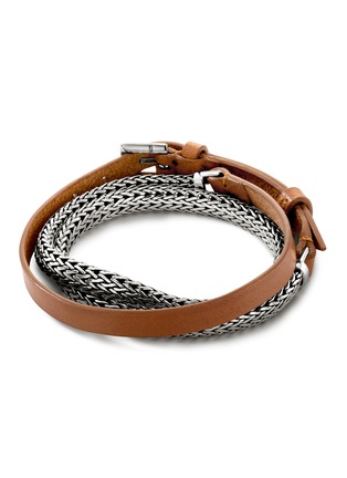 Detail View - Click To Enlarge - JOHN HARDY - Classic Chain Sterling Silver Brown Leather Triple Wrap Bracelet — Size UM