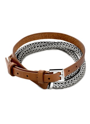 Main View - Click To Enlarge - JOHN HARDY - Classic Chain Sterling Silver Brown Leather Triple Wrap Bracelet — Size UM