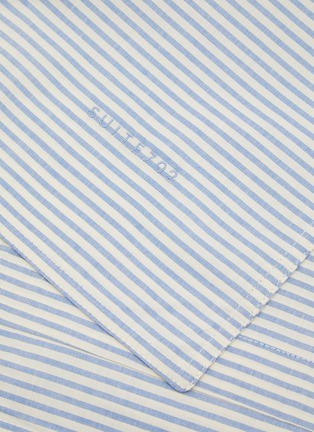 Detail View - Click To Enlarge - SUITE702 - Queen Size Woven Thin Stripe Percale Duvet Cover — Blue/Ecru