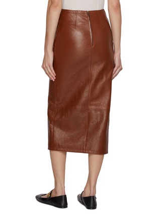 Back View - Click To Enlarge - CHLOÉ - Patch Pocket Glossy Leather Midi Skirt