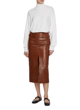 Figure View - Click To Enlarge - CHLOÉ - Patch Pocket Glossy Leather Midi Skirt