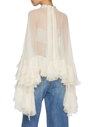 Back View - Click To Enlarge - CHLOÉ - High Low Ruffle Silk Mousseline Blouse