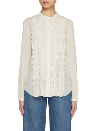 Main View - Click To Enlarge - CHLOÉ - Collarless Lace Silk Georgette Blouse