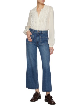 Figure View - Click To Enlarge - CHLOÉ - Collarless Lace Silk Georgette Blouse