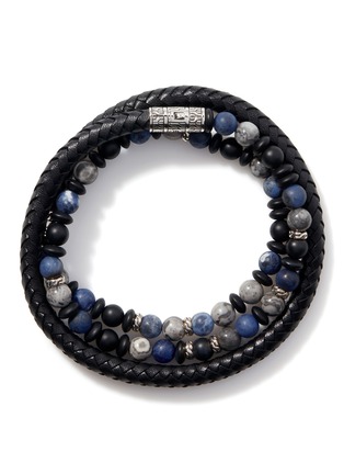 Front View - Click To Enlarge - JOHN HARDY - Classic Chain Sterling Silver Brown Leather Triple Wrap Bracelet — Size UL