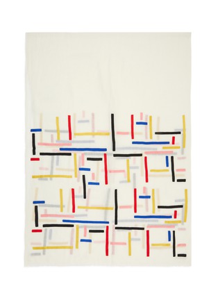 Main View - Click To Enlarge - JANAVI - Multi Broken Lines Embroidered Merino Wool Scarf