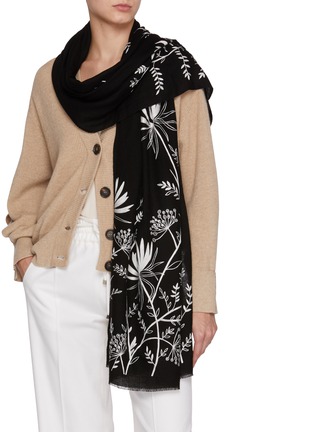 Figure View - Click To Enlarge - JANAVI - Floral Merino Wool Scarf