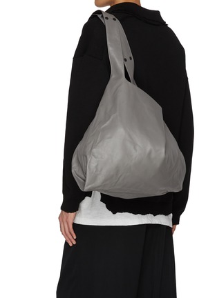 Back View - Click To Enlarge - DISCORD YOHJI YAMAMOTO - Large Leather Drum Dyed Leather Reversible Tote Bag