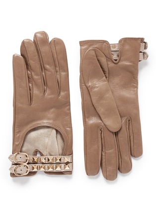Main View - Click To Enlarge - VALENTINO GARAVANI - 'Rockstud' double strap short leather gloves