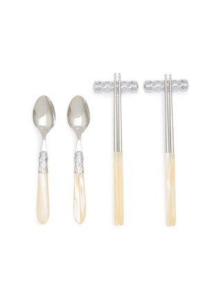 Main View - Click To Enlarge - CASA BUGATTI - Aladdin Stainless Steel Chopstick & Spoon Cutlery Set — Ivory White